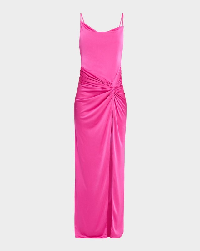 Sleeveless Cowl-Neck Draped Twist Gown